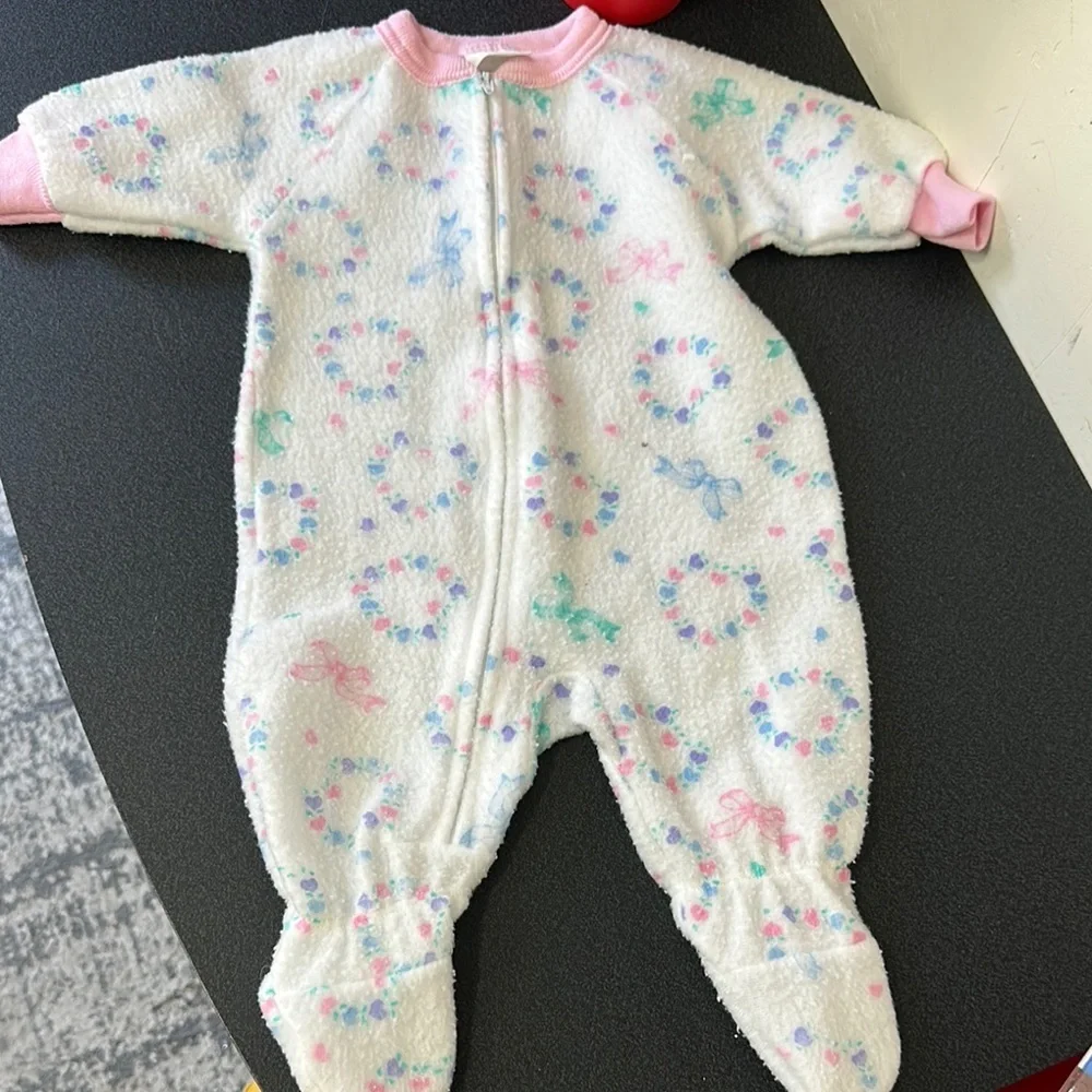 Cozy White and Pink Baby One Piece 80’s
